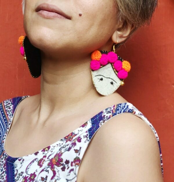 Frida Danglers earrings Amaryn SVATANYA handcrafted by underprivileged women