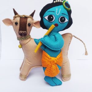 Krishna and Kaamdhenu in Hand Soft Toy decor AMARYN SVATANYA Handcrafted Women empowerment Made in India