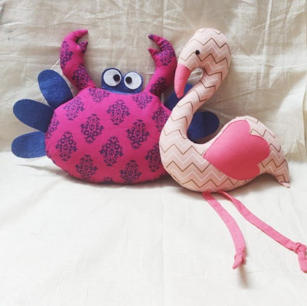 Handcrafted Flamingo and Crab Soft toy