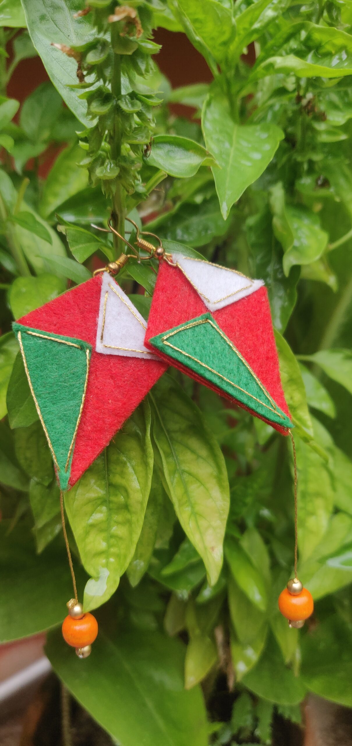 Kite Dangler Earrings in tricolor shades on branch