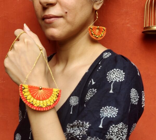SVATANYA Surya Collection - Orange & Gold Necklace Earring set
