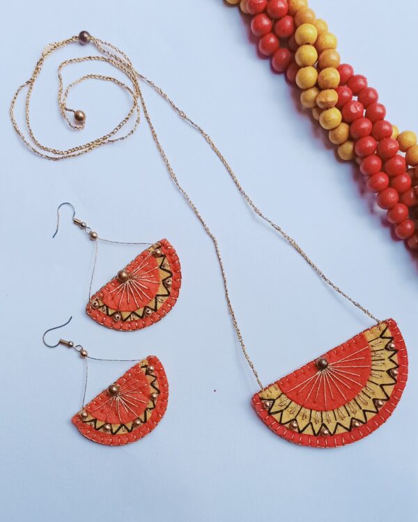 SVATANYA Surya Collection - Orange & Gold Necklace Earring set Amaryn SVATANYA handcrafted by underprivileged women