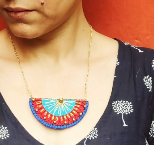 SVATANYA Surya Collection - Turquoise Blue & Red Gold Zari Necklace Amaryn SVATANYA handcrafted by underprivileged women