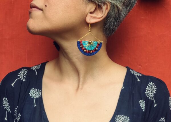 SVATANYA Surya Collection - Turquoise Blue & Red Gold Zari Earrings Amaryn SVATANYA handcrafted by underprivileged women