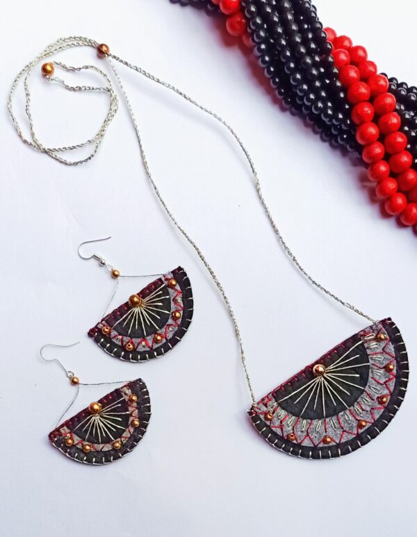 SVATANYA Surya Collection - Red & Silver on Black Necklace Earring set