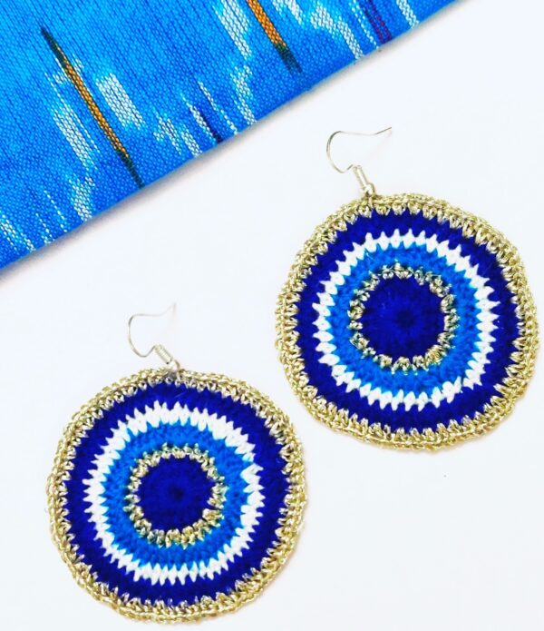 Evil Eye Hoop earrings in Turq Blue and Silver Amaryn SVATANYA handcrafted by underprivileged women
