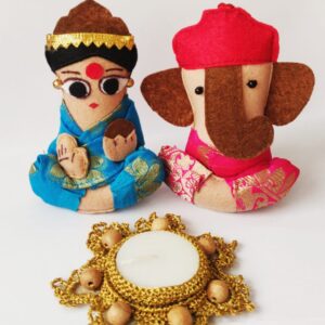 Lakshmi & Ganesha Soft Toy decor with T light AMARYN SVATANYA Handcrafted Women empowerment Made in India